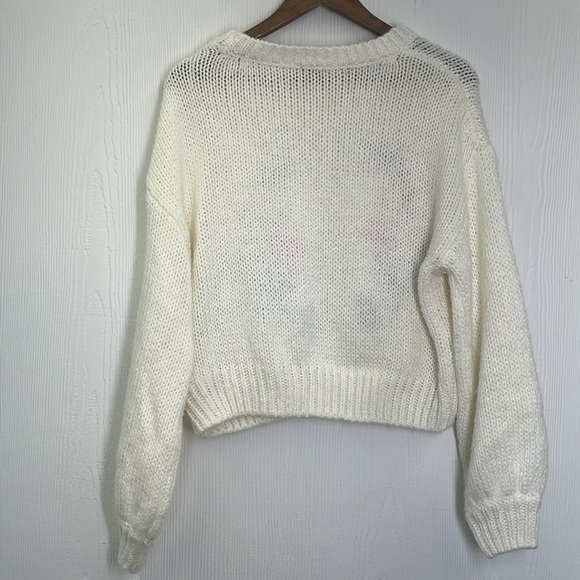 H&M - White Colorful Floral Knit Long Sleeve Crew Neck Sweater Size Large - Picture 10 of 10